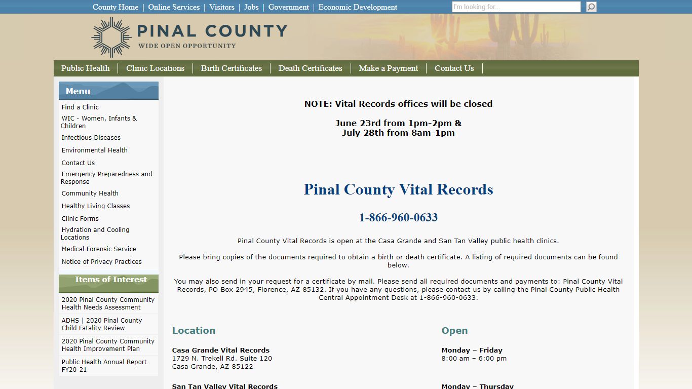 Vital Records - Pinal County